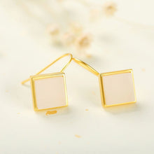 Load image into Gallery viewer, Silver Inlaid Natural Fine White Jade Square Earrings Vintage Style Retro Unique Craft Women&#39;s Brand Jewelry
