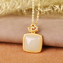 Load image into Gallery viewer, Silver Inlaid Natural Fine White Jade Pendant Necklace Vintage Retro Design Charm Women&#39;s Jewelry
