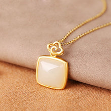 Load image into Gallery viewer, Silver Inlaid Natural Fine White Jade Pendant Necklace Vintage Retro Design Charm Women&#39;s Jewelry
