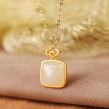 Load image into Gallery viewer, Silver Inlaid Natural Fine White Jade Pendant Necklace Vintage Retro Design Charm Women&#39;s Jewelry
