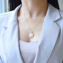 Load image into Gallery viewer, Silver Inlaid Natural Fine White Jade Pendant Necklace Vintage Retro Design Charm Women&#39;s Jewelry
