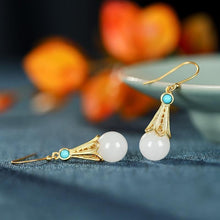 Load image into Gallery viewer, Silver Inlaid Natural Fine White Jade Earrings Vintage Style Retro Unique Craft Charm Women&#39;s Brand Jewelry
