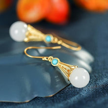 Load image into Gallery viewer, Silver Inlaid Natural Fine White Jade Earrings Vintage Style Retro Unique Craft Charm Women&#39;s Brand Jewelry
