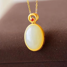 Load image into Gallery viewer, New Silver Inlaid Natural Fine White Jade Oval Pendant Necklace Vintage Style Retro Charm Women&#39;s Jewelry
