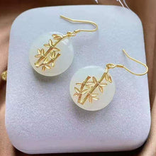 Load image into Gallery viewer, New Silver Inlaid Natural Fine White Jade Gilt Bamboo Leaf Earrings Retro Vintage Elegant Ladies Brand Jewelry
