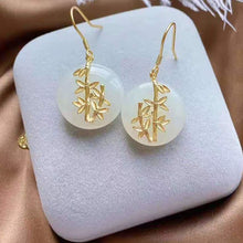 Load image into Gallery viewer, New Silver Inlaid Natural Fine White Jade Gilt Bamboo Leaf Earrings Retro Vintage Elegant Ladies Brand Jewelry
