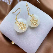 Load image into Gallery viewer, New Silver Inlaid Natural Fine White Jade Gilt Bamboo Leaf Earrings Retro Vintage Elegant Ladies Brand Jewelry
