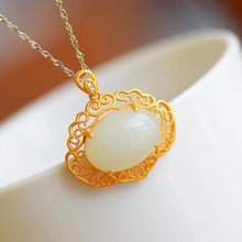 Load image into Gallery viewer, Silver Inlaid Natural Fine White Jade Necklace Vintage Style Retro Luxury Women&#39;s Jewelry
