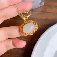 Load image into Gallery viewer, Silver Inlaid Natural Fine White Jade Necklace Vintage Style Retro Luxury Women&#39;s Jewelry
