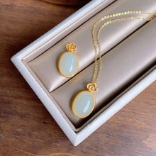 Load image into Gallery viewer, Silver Inlaid Natural Fine White Jade Oval Pendant Necklace Vintage Retro Niche Design Charm Women&#39;s Brand Jewelry
