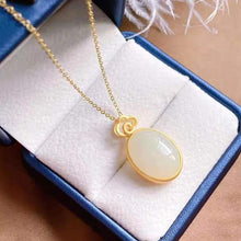 Load image into Gallery viewer, Silver Inlaid Natural Fine White Jade Oval Pendant Necklace Vintage Retro Niche Design Charm Women&#39;s Brand Jewelry
