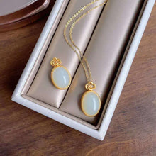 Load image into Gallery viewer, Silver Inlaid Natural Fine White Jade Oval Pendant Necklace Vintage Retro Niche Design Charm Women&#39;s Brand Jewelry
