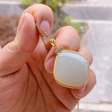 Load image into Gallery viewer, Silver Inlaid Natural Fine White Jade Pendant Necklace Vintage Style Retro Bohemian Charm Women&#39;s Jewelry
