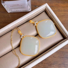 Load image into Gallery viewer, Silver Inlaid Natural Fine White Jade Pendant Necklace Vintage Style Retro Bohemian Charm Women&#39;s Jewelry
