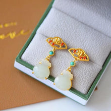 Load image into Gallery viewer, Silver Inlaid Natural Fine White Jade Lucky Bag-shaped Earrings Vintage Retro Unique Craft Charm Women&#39;s Jewelry
