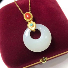 Load image into Gallery viewer, New Silver Inlaid Natural Fine White Jade Ring Pendant Necklace Vintage Retro Niche Design Charm Women&#39;s Brand Jewelry
