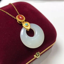 Load image into Gallery viewer, New Silver Inlaid Natural Fine White Jade Ring Pendant Necklace Vintage Retro Niche Design Charm Women&#39;s Brand Jewelry
