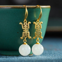 Load image into Gallery viewer, Silver Inlaid Natural Fine White Jade Earrings Vintage Style Retro Ethnic Charm Women&#39;s Brand Jewelry
