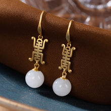 Load image into Gallery viewer, Silver Inlaid Natural Fine White Jade Earrings Vintage Style Retro Ethnic Charm Women&#39;s Brand Jewelry
