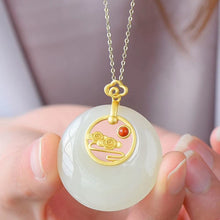 Load image into Gallery viewer, New Silver Inlaid Natural Fine White Jade Round Pendant Necklace Vintage Style Retro Charming Women&#39;s Jewelry
