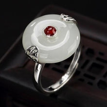 Load image into Gallery viewer, New Silver Inlaid Natural Fine White Jade Retro Romantic Open Adjustable Ring
