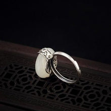 Load image into Gallery viewer, New Silver Inlaid Natural Fine White Jade Retro Romantic Open Adjustable Ring
