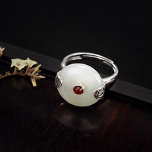 Load image into Gallery viewer, New Silver Inlaid Natural Fine White Jade Retro Romantic Open Adjustable Ring
