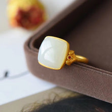 Load image into Gallery viewer, New Silver Inlaid Natural Fine White Jade Square Opening Adjustable Ring Vintage Retro Women&#39;s Brand Jewelry
