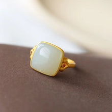 Load image into Gallery viewer, New Silver Inlaid Natural Fine White Jade Square Opening Adjustable Ring Vintage Retro Women&#39;s Brand Jewelry
