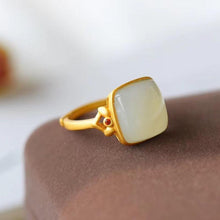 Load image into Gallery viewer, New Silver Inlaid Natural Fine White Jade Square Opening Adjustable Ring Vintage Retro Women&#39;s Brand Jewelry
