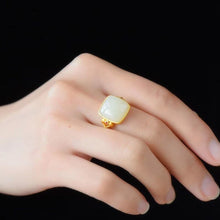 Load image into Gallery viewer, New Silver Inlaid Natural Fine White Jade Square Opening Adjustable Ring Vintage Retro Women&#39;s Brand Jewelry
