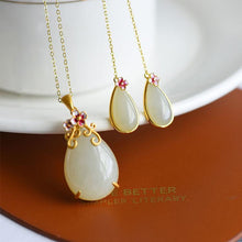 Load image into Gallery viewer, Silver Inlaid Natural White Jade Drop Shaped Earrings Exquisite Vintage Style Women&#39;s Brand Jewelry
