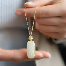 Load image into Gallery viewer, Silver Inlaid Natural White Jade Pendant Necklace Vintage Charm Lady Elegant Brand Jewelry
