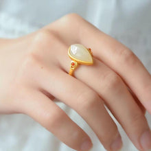 Load image into Gallery viewer, Lokaloca Natural White Jade Chalcedony Water Drop Opening Adjustable Ring
