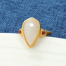 Load image into Gallery viewer, Lokaloca Natural White Jade Chalcedony Water Drop Opening Adjustable Ring
