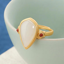 Load image into Gallery viewer, Lokaloca Natural White Jade Chalcedony Water Drop Opening Adjustable Ring
