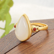 Load image into Gallery viewer, Lokaloca Natural White Jade Chalcedony Water Drop Opening Adjustable Ring
