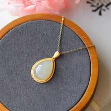 Load image into Gallery viewer, Silver Inlaid Natural White Jade Drop Shaped Pendant Necklace Vintage Style Retro Cool Charm Luxury Lady Jewelry
