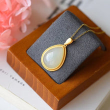 Load image into Gallery viewer, Silver Inlaid Natural White Jade Drop Shaped Pendant Necklace Vintage Style Retro Cool Charm Luxury Lady Jewelry
