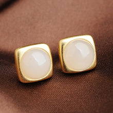 Load image into Gallery viewer, Silver Inlaid Natural White Jade Square Earrings Vintage Style Retro Unique Craft Women&#39;s Brand Jewelry
