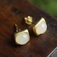 Load image into Gallery viewer, Silver Inlaid Natural White Jade Square Earrings Vintage Style Retro Unique Craft Women&#39;s Brand Jewelry
