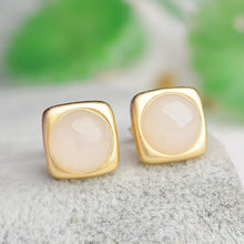 Load image into Gallery viewer, Silver Inlaid Natural White Jade Square Earrings Vintage Style Retro Unique Craft Women&#39;s Brand Jewelry
