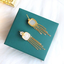 Load image into Gallery viewer, Silver Inlaid Natural White Jade Tassel Earrings Vintage Style Retro Unique Craft Charm Women&#39;s Jewelry
