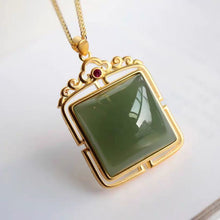 Load image into Gallery viewer, Silver Inlaid Natural Jade Square Pendant Necklace Vintage Style Retro Design Luxury Charm Jewelry
