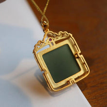 Load image into Gallery viewer, Silver Inlaid Natural Jade Square Pendant Necklace Vintage Style Retro Design Luxury Charm Jewelry
