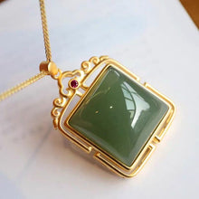 Load image into Gallery viewer, Silver Inlaid Natural Jade Square Pendant Necklace Vintage Style Retro Design Luxury Charm Jewelry
