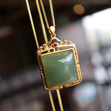 Load image into Gallery viewer, Silver Inlaid Natural Jade Square Pendant Necklace Vintage Style Retro Design Luxury Charm Jewelry
