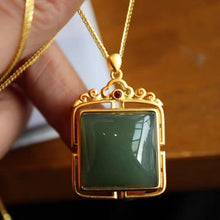 Load image into Gallery viewer, Silver Inlaid Natural Jade Square Pendant Necklace Vintage Style Retro Design Luxury Charm Jewelry
