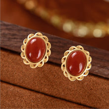 Load image into Gallery viewer, Silver Inlaid Natural Southern Red Agate Earrings Vintage Retro Style Charm Design Women&#39;s Brand Jewelry
