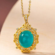 Load image into Gallery viewer, Silver Inlaid Natural Amazonite Stone Crystal Oval Pendant Necklace Vintage Style Women&#39;s Brand Jewelry
